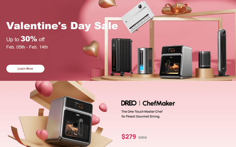 Coupon free online
Dreo Best Deal 30% On Valentine's Day