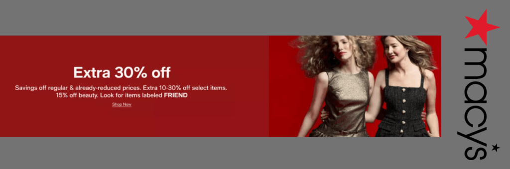 CouponFreeOnline
Extra 30% Off with code on Macy's